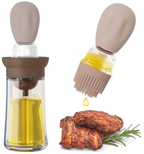 Uryxery oljedispenser i 180 ml himmelsblå glas med 3-lagers borste – justerbar oljespruta för kök, grill, matlagning, bakning, sallad