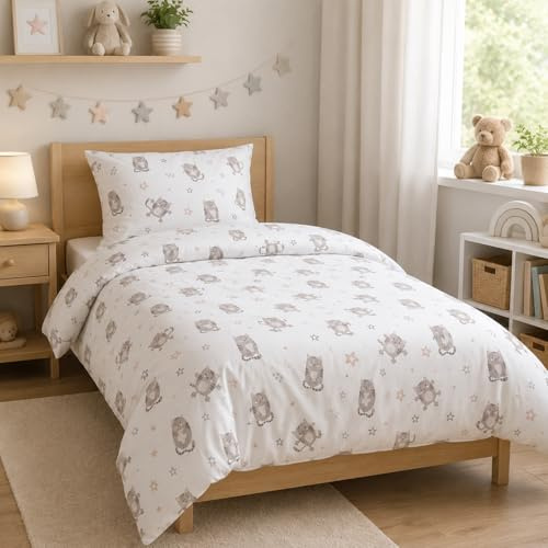 Silky Snooze Cuddly Cats Single 100% Cotton Kids Duvet Set 140x200cm | Zip Closure, Includes 1 Pillowcase, Soft Touch, Breathable, Easy Care