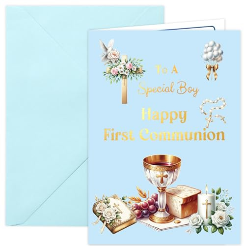 ceiba tree First Holy Communion Card for Boy with Envelope 1 pcs 5 X 7 inch 1st Communion Gift Message inside Bible Scripture