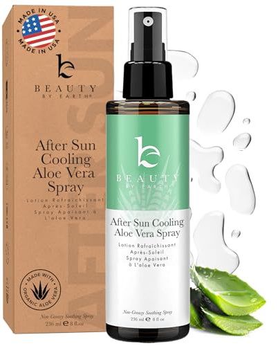 Beauty by Earth After Sun Cooling Aloe Vera Spray - USA Made With Organic Aloe Vera, Fast Absorbing After Sun Care for Sunburn Relief, Skin Cooling Spray, Sunburn Treatment Spray Lotion for Body