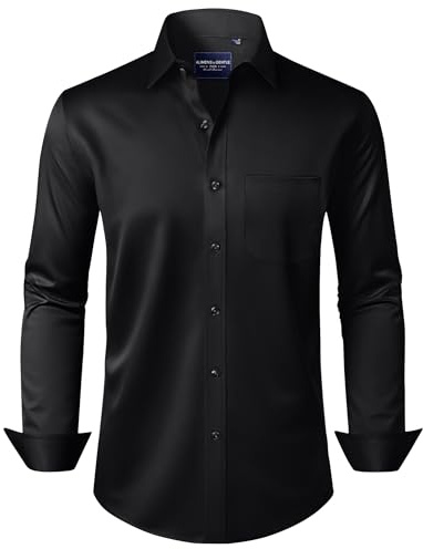 Alimens & Gentle Black Button Up Shirt Men Stretch Long Sleeve Non Iron Button Down Shirts Casual Prom Formal Dress Shirt