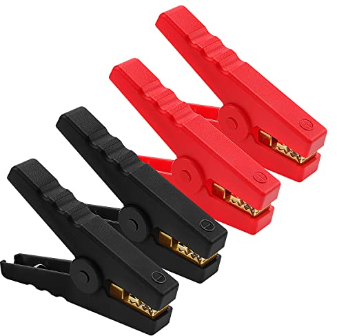 VooGenzek 4 Stück 100A Krokodilklemmen, Autobatterie Krokodilklemmen, Pure Kupfer Isolierte Batterieklemmen, für Autobatterien Starthilfekabel (96mm, Rot + Schwarz)