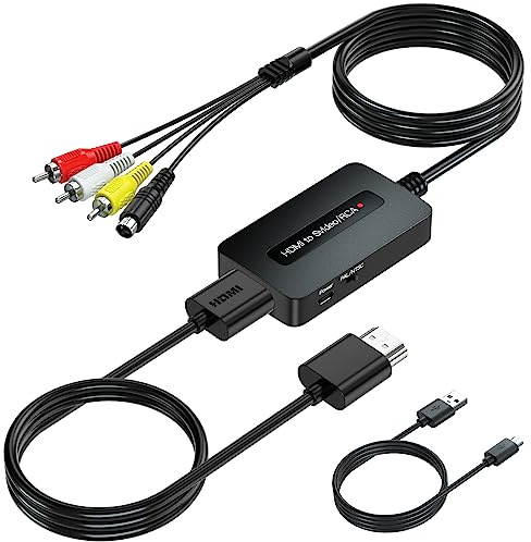 TIXILINBI 1080P HDMI zu Svideo RCA Konverter, HDMI zu Composite AV CVBS Konverter, HDMI S-Video RCA Adapter für HDMI-Geräte zur Anzeige auf älteren Fernsehern mit Svideo/RCA