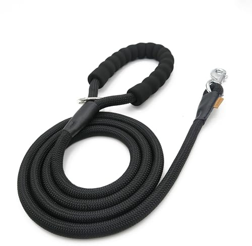 Aiminto Dog Leash, Braided Rope Traction – Walking Training Lead for Medium/Large Dogs ((1/2) x 6FT, Black)