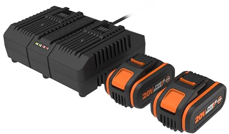 WORX WA3611 Akku & Ladegerät Kit, 2x 20V 4Ah Akku + Doppel-Ladegerät 4A, PowerShare kompatibel, Li-Ion Akku Set mit Ladeanzeige, passend für WORX 20V/40V/80V Geräte