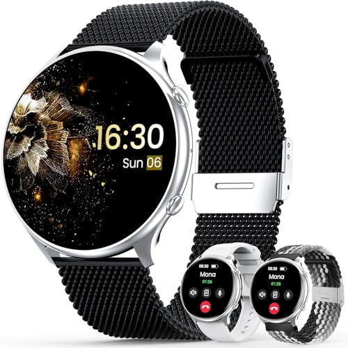 elfofle Smartwatch Damen mit Telefonfunktion, 1,39 TFT HD Touchscreen, IP67 Wasserdicht mit 120 Sport SpO2 Pulsuhr Menstruationszyklus Schlafmonitor,Armbanduhr für iOS Android (Schwarz Silber)
