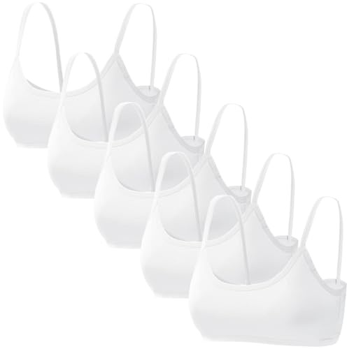 Hornice Teen Girls Bra Cotton Wirefree Underwears with Fixed Pads Strappy Top Camisole Puberty Seamless Training Bralettes for Age 8-16 Pack 5