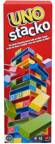 Mattel Games UNO Stacko Game for Kids & Family with 45 Colored Stacking Blocks & Loading Tray, Build & Play, Nights & Parties
