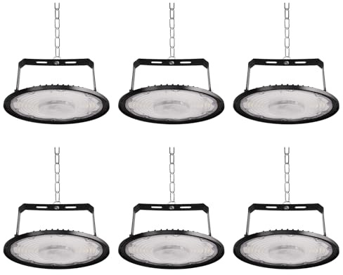 Fosingut 300W Industrial LED Floodlight,30000LM High Bay Spot Light Workshop Lighting,Cool White 6500K IP65 Waterproof UFO Ceiling Light LED Interior Chandelier for Warehouse,Factory,Hall,Gym-6pcs