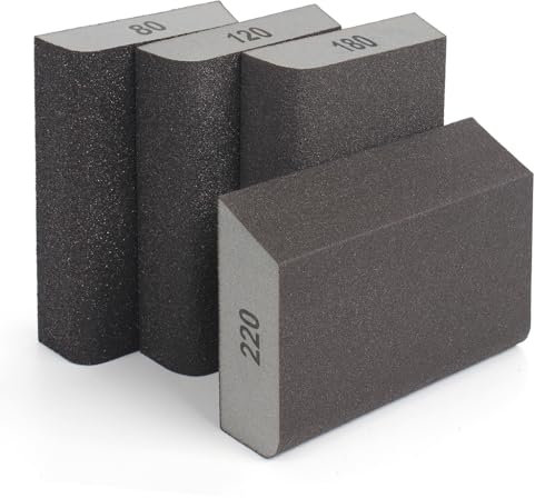YICOTA 4 blocchi abrasivi ad angolo singolo con 4 diverse grana (80, 120, 180, 220), spugna abrasiva grossa, media, fine, superfine, bagnata e asciutta, lavabili e riutilizzabili, per legno, pareti e