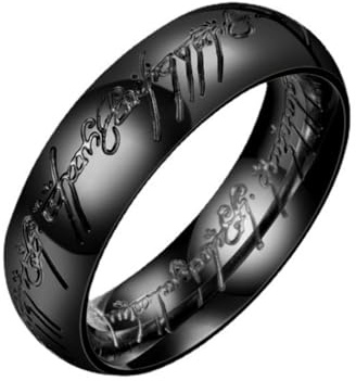 Anillo de Acero de Titanio Grabado Profundamente a Mano El Anillo Único del Señor Oscuro Plateado, Dorado y Negro Banda Abovedada de 6mm, U, Metal