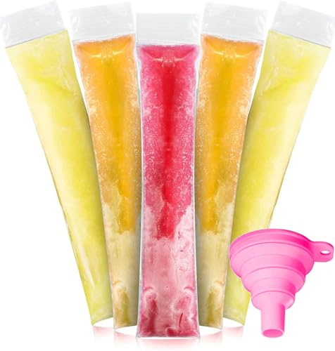 200 Bolsas para Helados Bolsas para Moldes de Helado Bolsa de Hielo con Embudo, Sin BPA 5.5x28cm para Helados, Yogur - Moldes para Paletas de Hielo y Fiestas