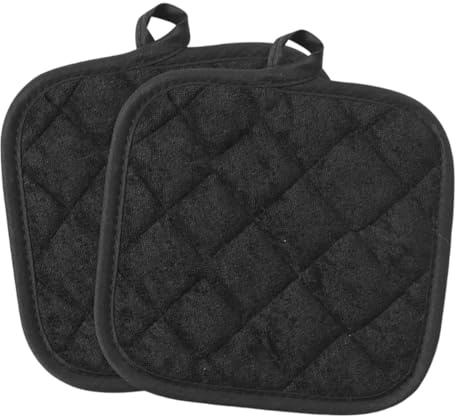 Presine da cucina, 2 Pezzi, antiscivolo, con fori di sospensione, Lavabili in Lavatrice, Sottopentola Isolanti per Cucina, Forno, Pentole, Presina da barbecue e microonde, Nero, 17x17 cm