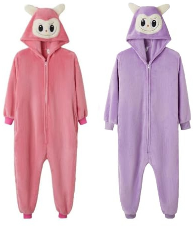 LIUWAZJ Cute Animal Onesie for Unisex Kids, Girls Fluffy Hooded Flannel Jumpsuit, Christmas Cartoon Costume Pajamas Romper Sleepwear for Winter New Year Birthday Carnival (Purple, 120)