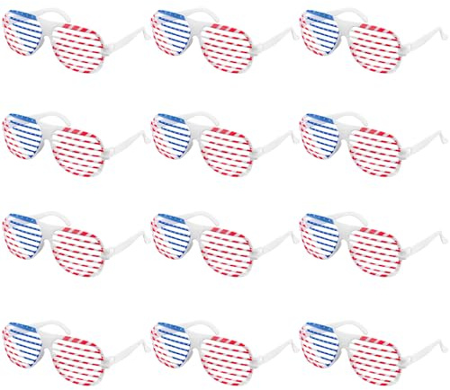 Hopzab 12 PCS American Flag Shutter Glasses, Patriotic USA Eyewear for Independence Day, Memorial Day, Fourth of July, Party Decorations & Party Favors