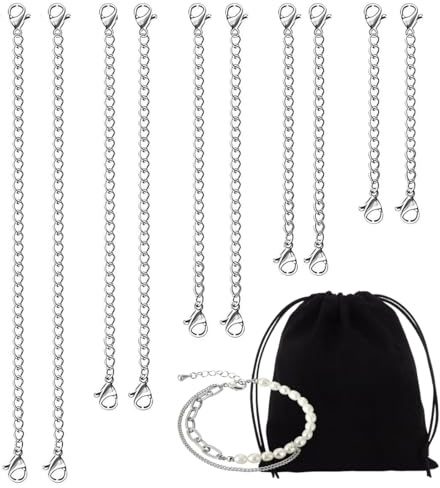 OIUAVYR 10 Piezas Extensor De Collar, Extensión De Cadena De Pulsera, Extensor De Cadena De Acero Inoxidable, Extensores De Cadena, Extensión De Joyas, Para Fabricación De Bisutería, Para Mujer