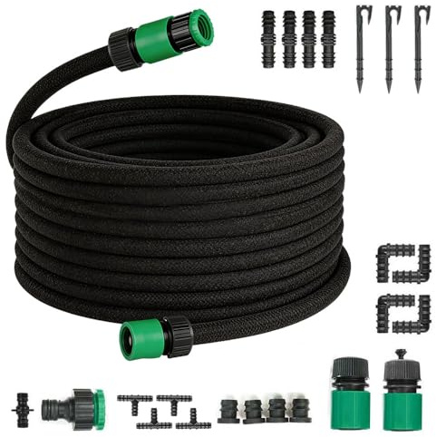50M Soaker Hose Set, Drip Hose Set, Water-Saving Porous Pipe 1/2 Inch Leaky Pipe for Watering, Gardens, Flowerbeds