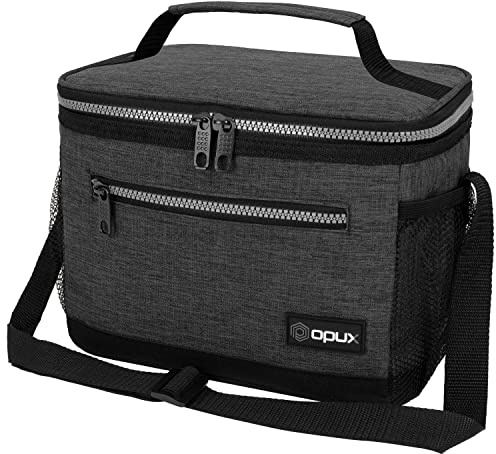 opux Insulated Lunch Box Men Women, Lunch Bag for Work School, Leakproof Soft Cooler Tote Adult, Large Lunch Pail Kids Boys Girls, Picnic Beach Food Bag with Shoulder Strap, Charcoal