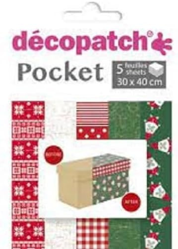 Décopatch DP024C - A Pouch of 5 sheets of Décopatch Paper, Printed Paper, 30x40 cm, asortis motifs, Christmas - Customisable Décor - Completely Personalise, Pocket Papers No24