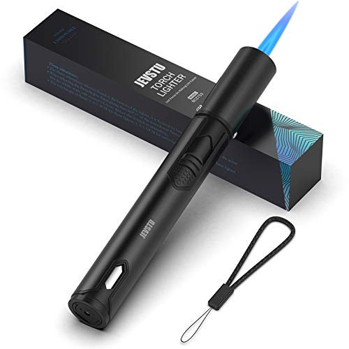 JEVSTU Torch Lighter with Fuel Level Window for Candle, Adjustable Fire Jet Torch Windproof Lighter Long for Grill Cooking Survival, Mini Men Gifts, Black