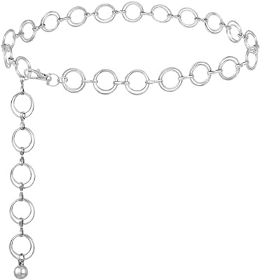 FIORETTO Chain Belt for Women Metal Belts Fashion Waist Belts for Dress Double O Ring Silver Length 39in