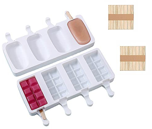 2 pcs Popsicle Molds, Large 4 Cavities Cake Pop Silicone Molds Ice Cream Cakesicle Molds for DIY Popsicle with 100 Wooden Sticks
