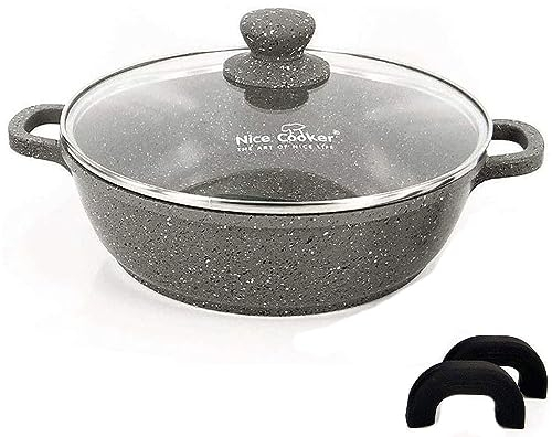 Nice Cooker - Poêle à Servir/Mijoteuse - Roc-Tec®. Vraies particules de Pierre. Antiadhésif. Tous Feux dont Induction + Four (24 cm)