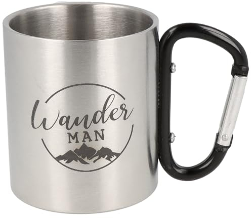 Spruchreif | Doppelwandige Edelstahltasse mit Karabinerhaken | Camping Tasse | Outdoor Gadgets | Geschenk Wandern | Wander Geschenke | „Wander Man“ - 300ml