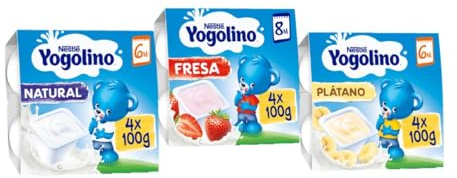 Nestlé Yogolino - Mega Pack Yogures para bebé 3 sabores: Natural, Fresa y Plátano - Yogur infantil - 3 Packs 4x100g