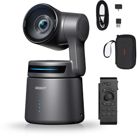 OBSBOT Tail Air NDI 4K Webcam Streaming with Smart Remote, AI Tracking PTZ Camera with Intelligent APP, Gesture, HDMI/PoE/USB-C/Wireless Webcam, 60FPS Video Camera Live Streaming for Church, etc