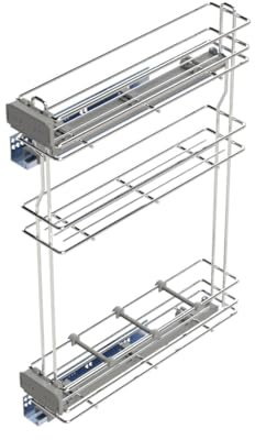 Emuca - Ausziehbares Flaschenregal mit sanfter Schließung, Linke Seite, 3 Tablets, Höhe 800mm, Modul 150mm, Stahl, Verchromt