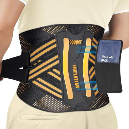 JIUFENTIAN Copper Lower Back Brace with Removable Dual Spine Rods & Therapy Pocket-Ultra Breathable for lower back pain Relief & Work Support(Large)