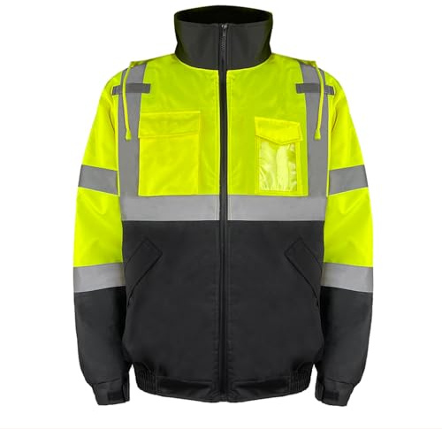 HYCOPROT Chaqueta de Seguridad para Hombre Chaqueta Bomber Reflectantes de Alta Visibilidad Cremallera Impermeables con Bolsillos Chaquetas de Trabajo Invierno para Climas Fríos Normas EN ISO 20471