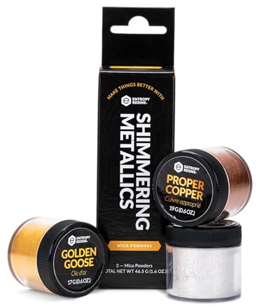 Entropy Resins Shimmering Metallics – Epoxy Resin Pigment & Colour Pigment Powder – Fine Glitter Pots with Holographic Glitters for Resin, Crafts & DIY – Silver, Copper and Gold Glitter
