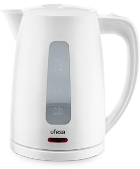 Ufesa Eyre Hervidora de Agua 2200W, 1.7L, Base 360º sin Cable, Filtro Antical Extraíble, Placa de Acero Inoxidable, Sistema de Seguridad Triple, Indicador Luminoso, Desconexión Automática