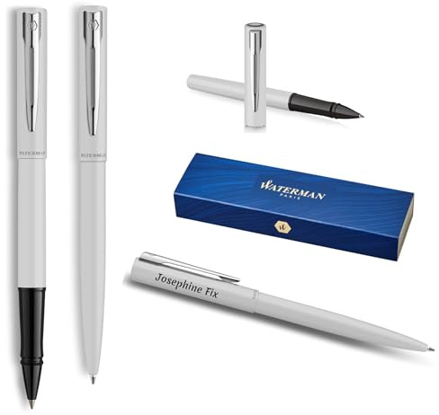 Waterman Allure - Juego de bolígrafos y bolígrafos personalizados con grabado, juego de instrumentos de escritura de lujo en negro, regalo elegante para hombre y mujer (White C.T.)