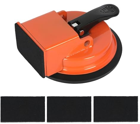 Set di posa per pavimenti a ventosa, strumento di riparazione per pavimenti in laminato con 3 tamponi per fughe di pavimenti in laminato, vinile, legno e piastrelle (ventosa arancione + 3 cuscinetti