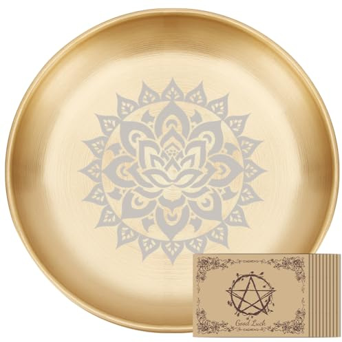 PRESSINART Porte Bougeoir pour Plateau de Bougie D'Autel Motif Floral 1 Pouce Plaques Décoratives pour Bougies Plateau en Acier Inoxydable Rond pour Brûler de L'Encens Bol D'Offrande avec Carte