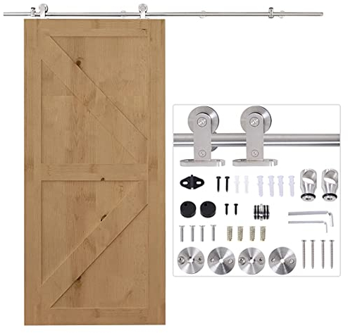 HOMCOM Kit de Puerta Corredera Madera Puertas Corredizas Riel Acero Inoxidable