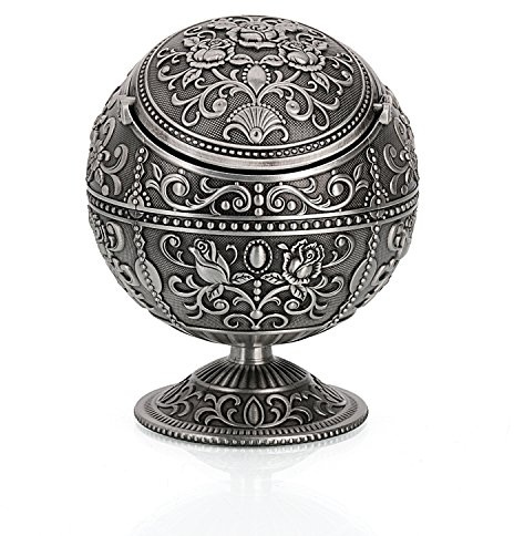 Vintage Windproof Ashtray with Lid Tabletop Portable Cigarette Ashtray for Outdoor Indoor Metal Push Down Ash tray Smoking AshTray Hand Stamped Pattern Gift for Men Women (Rose Tin)
