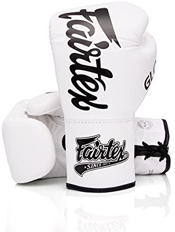 Fairtex Glory Training Gloves - Premium Leather MMA & Boxing Gloves |Handmade in Thailand - Shock-Absorbing Foam Padding | Ideal for Kickboxing, Sparring & Competition (White BGLG1 - Laceup, 10 oz)
