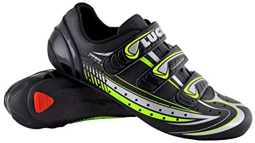 LUCK Zapatilla de Ciclismo Mega, para Carretera, con Suela de Carbono y Triple Tira de Velcro.
