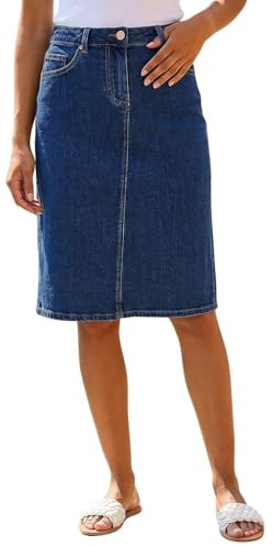 Roman Originals Denim Skirt with Pockets for Women UK - Ladies Jean Skirts Cotton Stretch Mid Wash Fitted A Line Casual Smart Work Office Knee Length Flattering Slimming - Indigo - Size 18