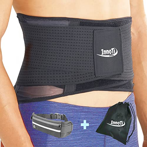 InnoTi Rückenbandage Herren & Damen - Rückenstützgürtel zur Stabilisierung der Lendenwirbel beim Sport und Arbeit - Leicht und Atmungsaktiv - Kompression mit Doppelte Verstellbänder XL