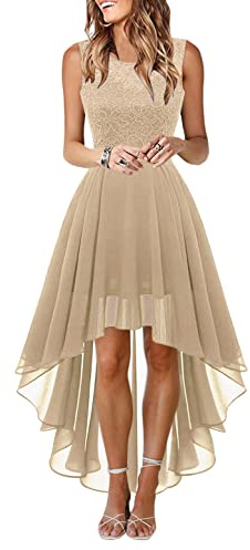 Onsoyours Robe de Cocktail Femme Longue Robes Soirée en Dentelle Mousseline de Soie Robes Chic Elégant sans Manches Sexy Robe Asymétrique