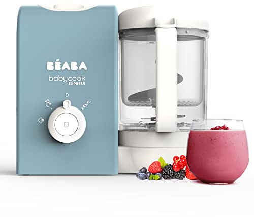 BEABA, Babycook Express, 4 in 1 Babynahrungszubereiter, schnelles Kochen: weniger als 15 Min., Mixen, schonendes und gesundes Dampfgaren, Auftauen, Aufwärmen, Kapazität 1250 ml, Baltikblau