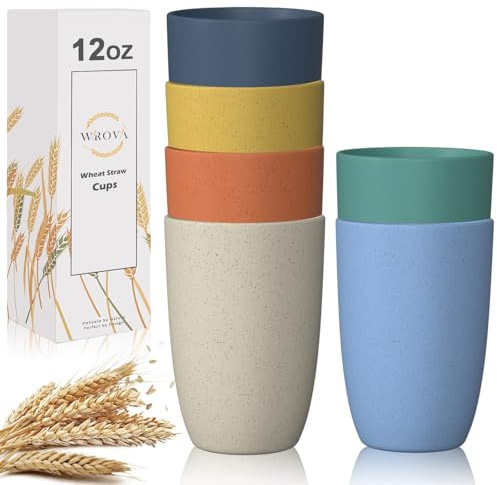 Wrova Wheat Straw Cups 6 PCS Good Alternative to Plastic Reusable Cups 12 oz Unbreakable Drinking Cup Reusable Dishwasher Safe Water Plastic Glasses with 6 Colors