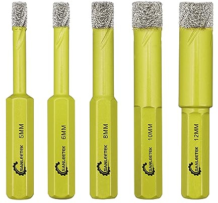 Foret Diamant Sec Set - 5 pièces 5/6/8/10/12mm Trépan Diamant avec Queue Hexagonale pour Céramique Porcelaine Granit Marbre Quartz Pierre Artificielle SANLEETEK
