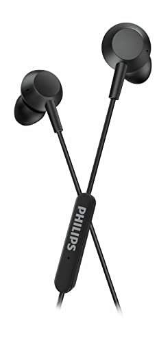 Philips TAE5008BK/00 Écouteurs Intra-Auriculaire avec Micro | Filaire léger | Câble de 1,2 m | Télécommande Intégrée à 3 Boutons | 3 Embouts | Confortable | Son Clair et Basses Puissantes | Noir |