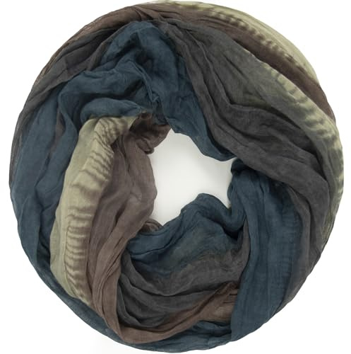 Gloop Sciarpa leggera da donna, con gradiente, disponibile in diversi colori, Sciarpa loop blu scuro beige cachi, Taglia unica